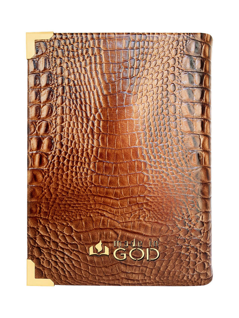 Bíblia Couro Croco Legítimo Marrom com Nome Personalizado