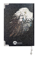 COMBO Bíblia Glitter Preto SANTO ESPÍRITO asas fechadas + placa pequena e pingente de cruz