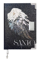 COMBO Bíblia Glitter Preto SANTO ESPÍRITO asas fechadas + placa pequena e pingente de cruz