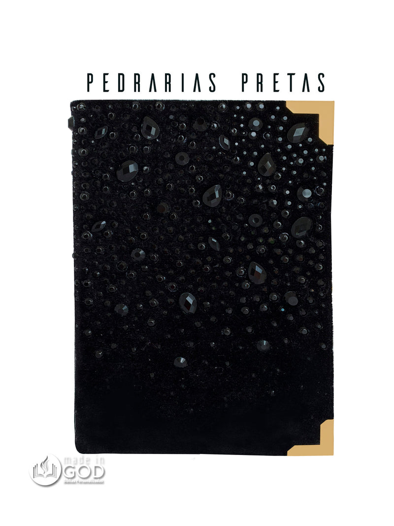 Bíblia Chuva de Benção Veludo Preto - Pedrarias Pretas