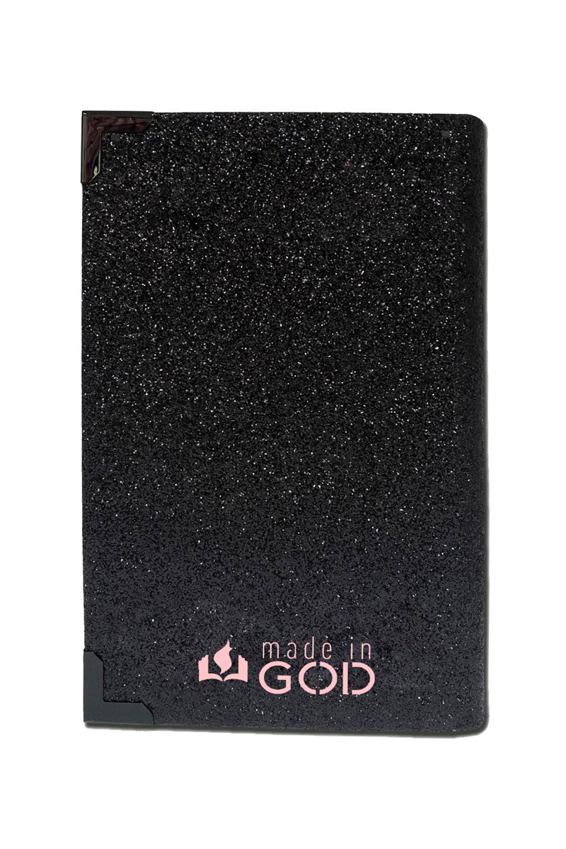 Bíblia Glitter Mar Negro com Nome personalizado em Rosa