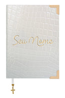 Bíblia Courino Croco Quadrado Verniz Branco