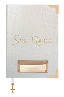 Bíblia Courino Croco Quadrado Verniz Branco