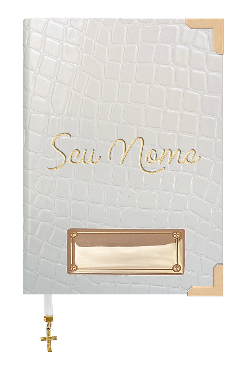 Bíblia Courino Croco Quadrado Verniz Branco