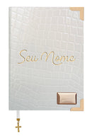 Bíblia Courino Croco Quadrado Verniz Branco