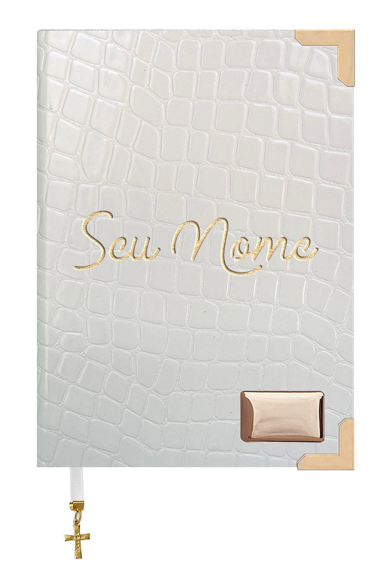 Bíblia Courino Croco Quadrado Verniz Branco