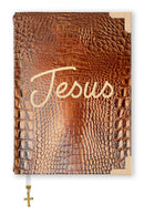 Bíblia Couro Croco Legítimo Marrom com Nome Personalizado