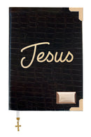 Bíblia Couro Legítimo Croco Quadrado Preto