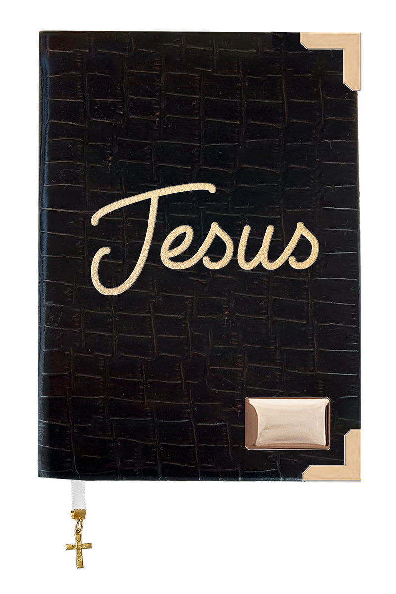 Bíblia Couro Legítimo Croco Quadrado Preto