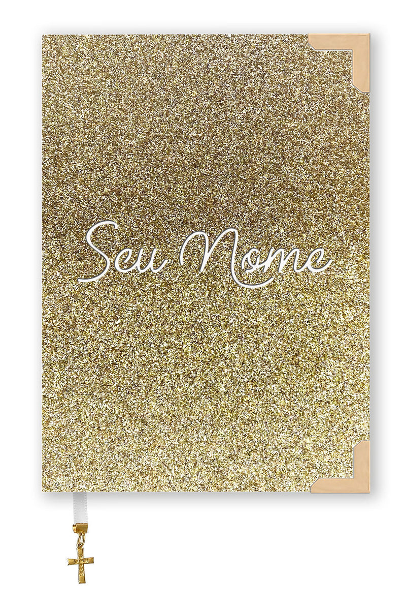 Bíblia Glitter Dourada com Nome Personalizado