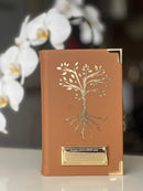 Combo Bíblia Courino Caramelo Arvore da Vida com Cartela de índice e Placa Grande